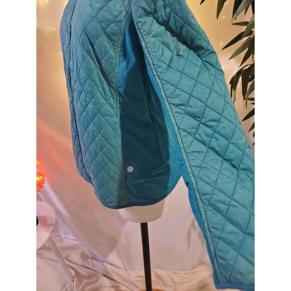 T by Talbots Diamond Quilted Teal Blue Zip Up Lightweight Jacket Womens Size L - Picture 6 of 12
